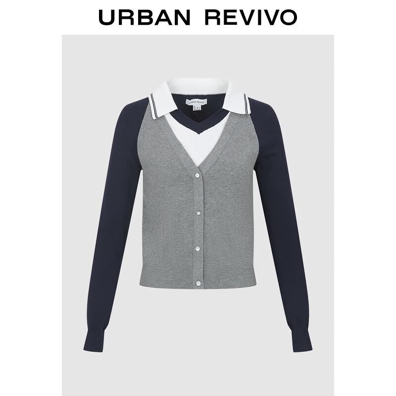 UR Women s Contrast Fake Two-Piece Knit Sweater S