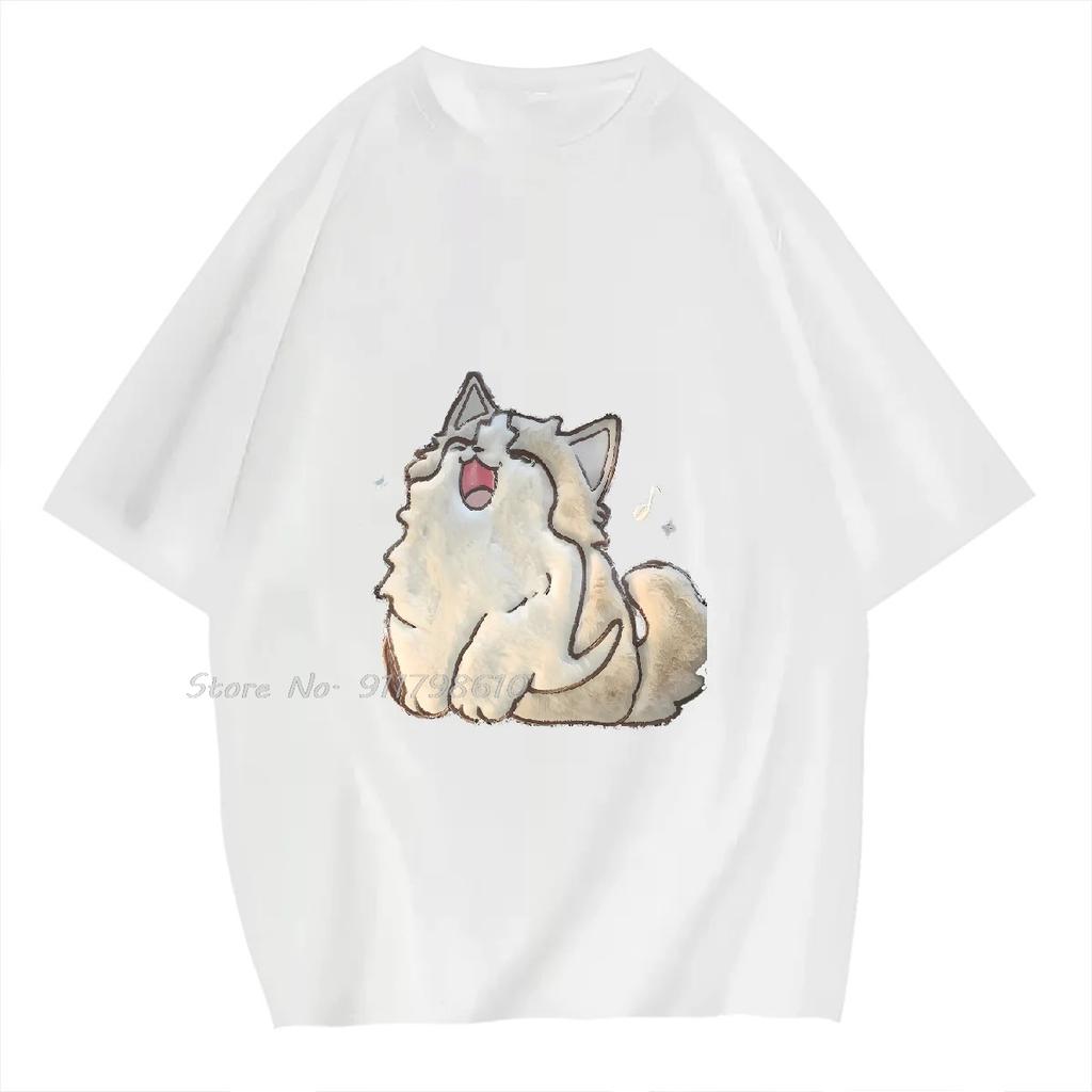 Mode Lustiges Cartoon Katze Druck Baumwoll-T-Shirt Sommer Harajuku Lässig Übergroßes T-Shirt O-Ausschnitt Herrenbekleidung Unisex Oberteile T-Shirts