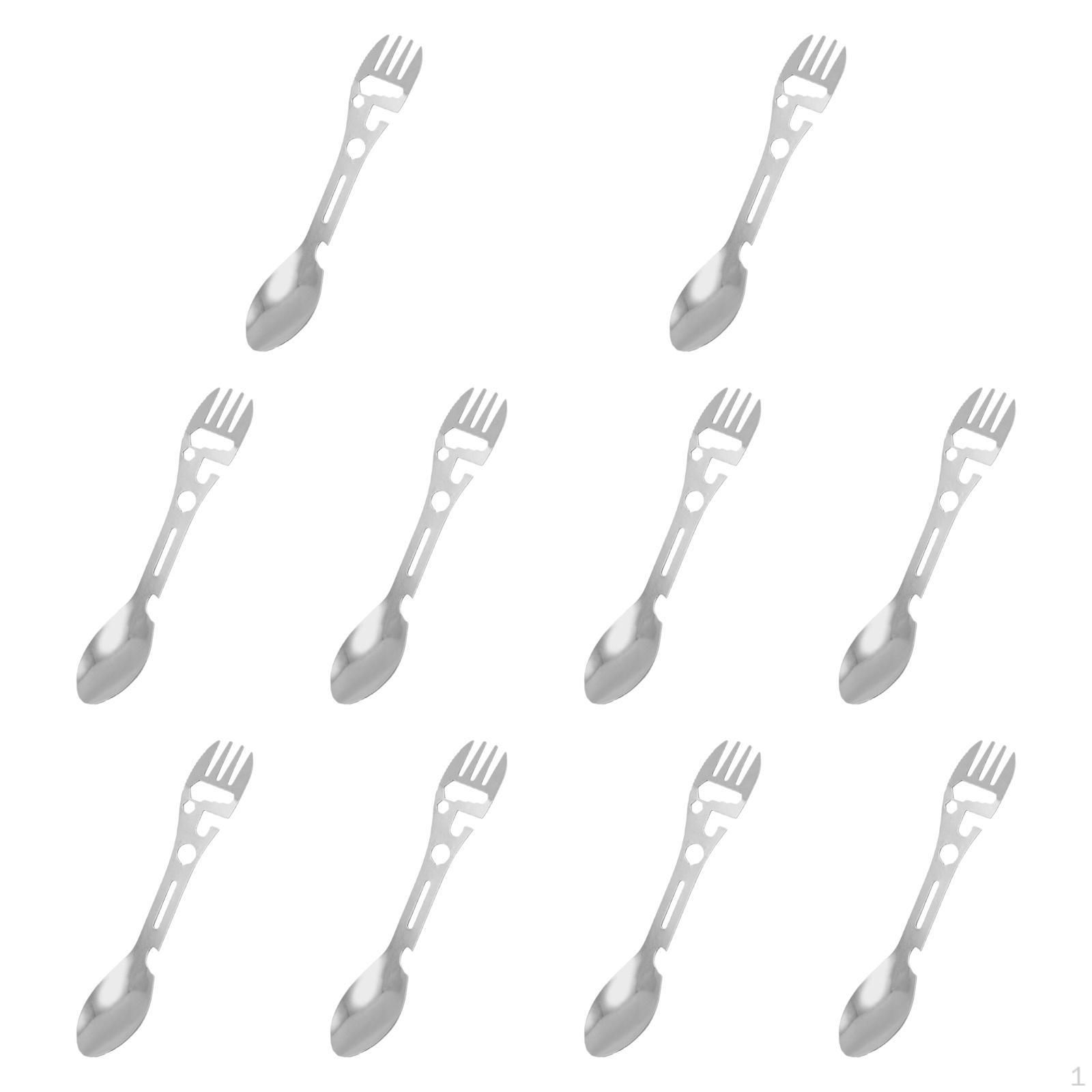 10 Pack Multifunctional Camping Spork, Can/Bottle Opener, Cutlery Wrench, Universal Fork And for