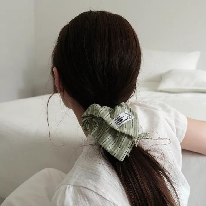 Pillow Square Scrunchie (matcha Stripe)