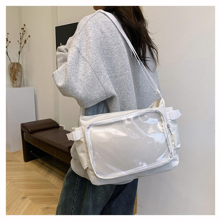 Clear Transparent Nylon Shoulder Bag for Women Fashionable Visible Panel Crossbody Purse Cute School Backpack CLE