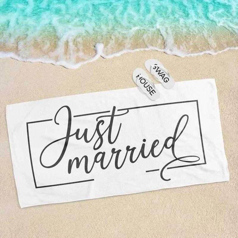 

Just Married Mr Mrs bride groom Wife Husband Beach Towel Newlywed couple Honeymoon Vacation Wedding Gift present Photo props