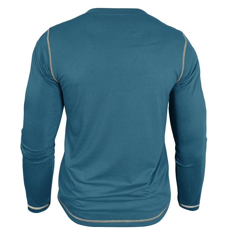 Men Vintage Contrast Color Crew Neck Long Sleeve Pocket Casual Henley T Shirt