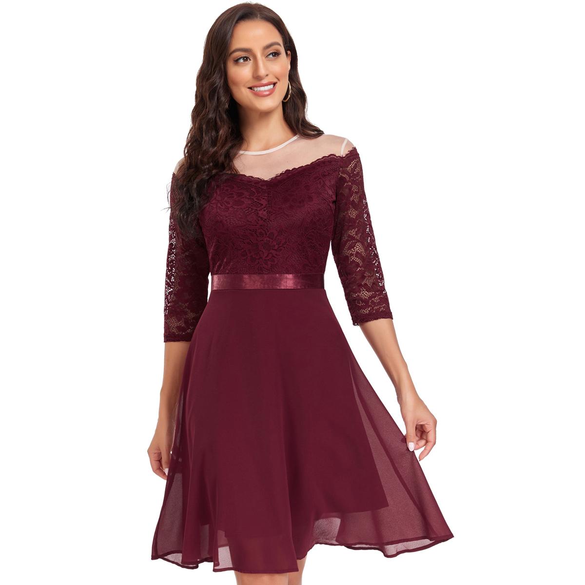 

Женские платья с открытыми плечами, миди-трапеция, качели, коктейльное вечернее кружевное платье с поясом, шифоновые юбки, подружка невесты, свадебный гость, одежда для выпускного вечера XXL бордовый