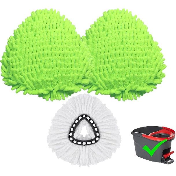 7 Pack Reusable Microfiber Mop Pads Compatible with O-Cedar EasyWring Triangle Mop,3 Elastic Mop Head 2 White Mop Replacement,One Scrub Brush & One