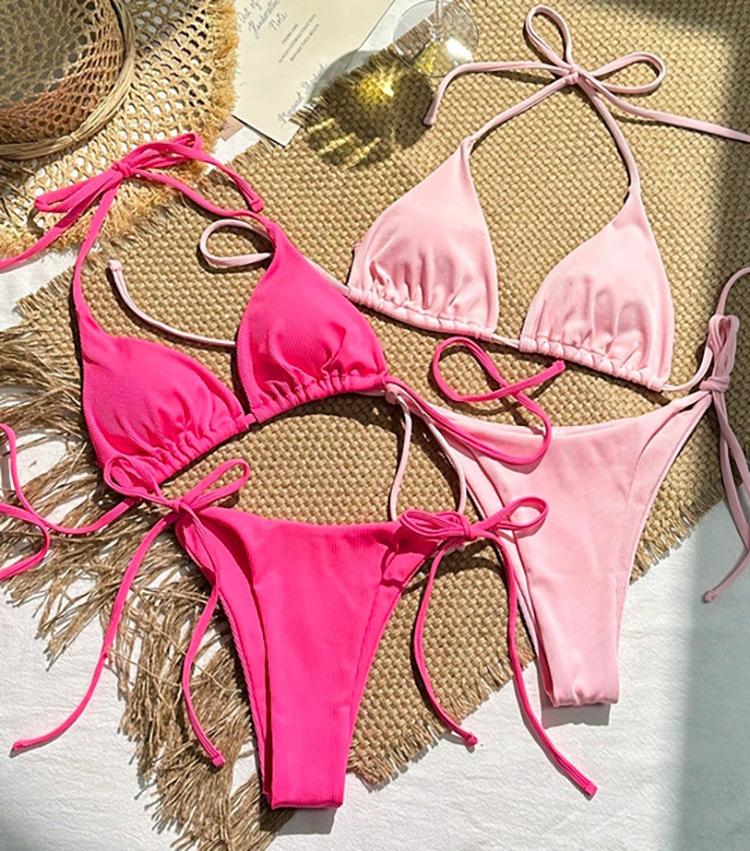 TS JYL-SW242 Solid Lace-Up Bikini, Three-Point Spa Swimwear For Women XL