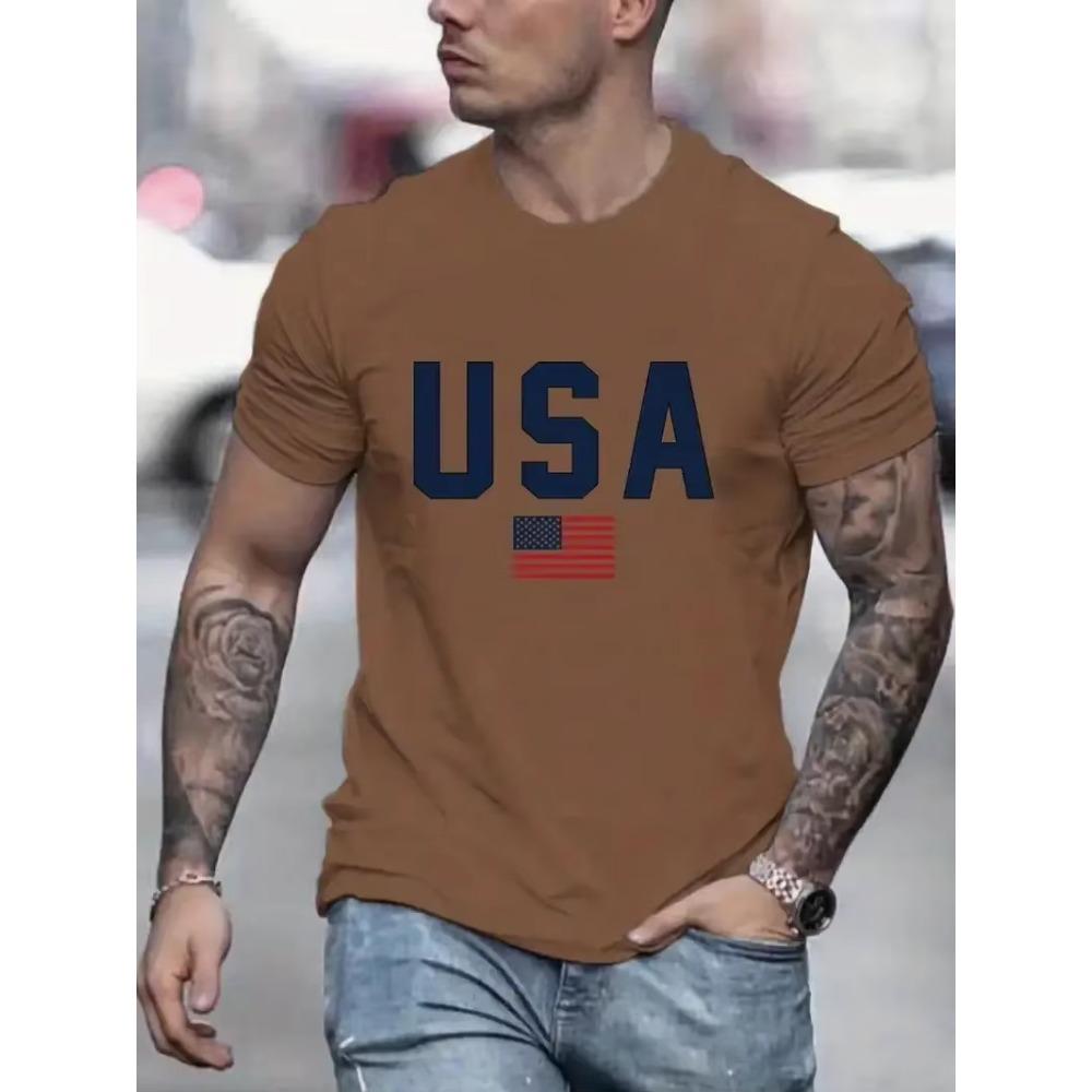 'USA' Pattern Print Men's Comfy T-shirt, Graphic Tee Men's Summer Outdoor Clothes, Men's Clothing, Tops for Men