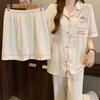 Cute Duck and Duck Imitation Cotton Jacquard Pajamas Women's Summer New Short-sleeved Wind Loungewear Three-piece Set