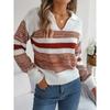 Women's Hooded Sweatshirt with Casual Collar and Contrast Striped Long-Sleeved Knitted Pullover