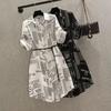 Women's Summer Slimming Waist-Defining Vintage Asymmetric Print Dress Elegant Commuter Dress Design