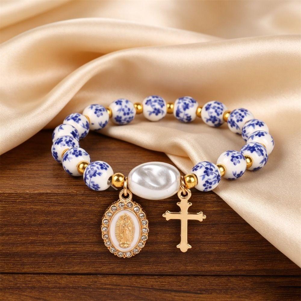 Metal Beaded Elastic Beads Bracelets Bow Ceramics Bracelet Trendy Women Bangle Girls