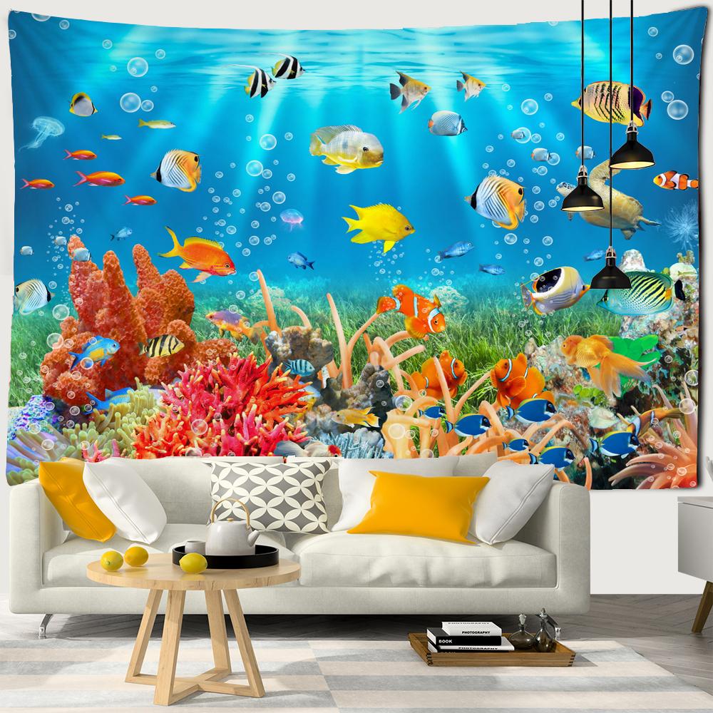 3D Printing Tapestry Psychedelic Ocean World Beautiful Fish Large Tapestry Wall Hanging Marine Animal Home Decor Beach Towel Premium Quality