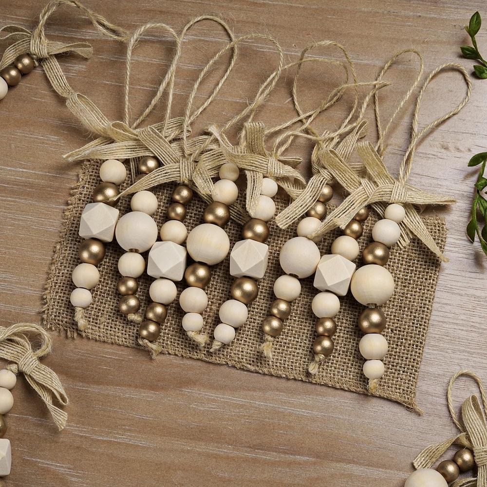 3 Stück Boho Weihnachtsbaumschmuck Holzperlen Hängedekorationen Bauernhaus Natürliche Perlen Girlande Rustikal Kleine Holzpartydeko