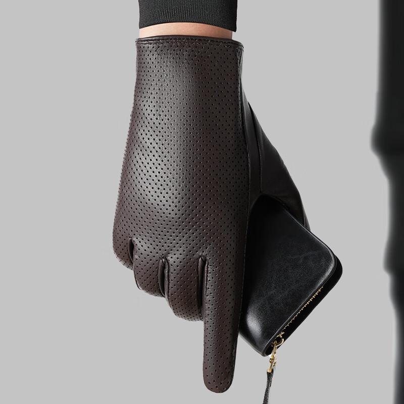 Men's Slim Fit Touchscreen Leather Driving Gloves - Breathable Sheepskin for Spring/Summer.
