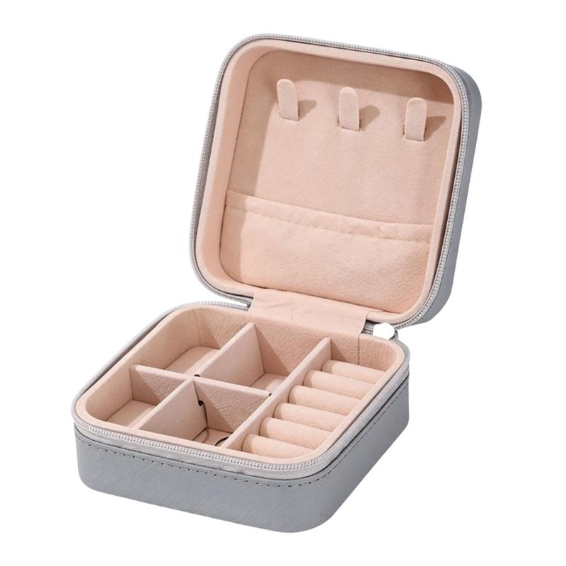 Zippered Leather-Material Jewelry Storage Case with Lid Hooks, Interior Pocket, Ring Rolls, and Removable Dividers