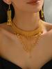 Arabische Braut luxuriöses Vintage-Halsketten- und Ohrring-Set mit langen Quasten zweiteiliges Set Hochzeits-Braut-Schmuck-Accessoire-Set