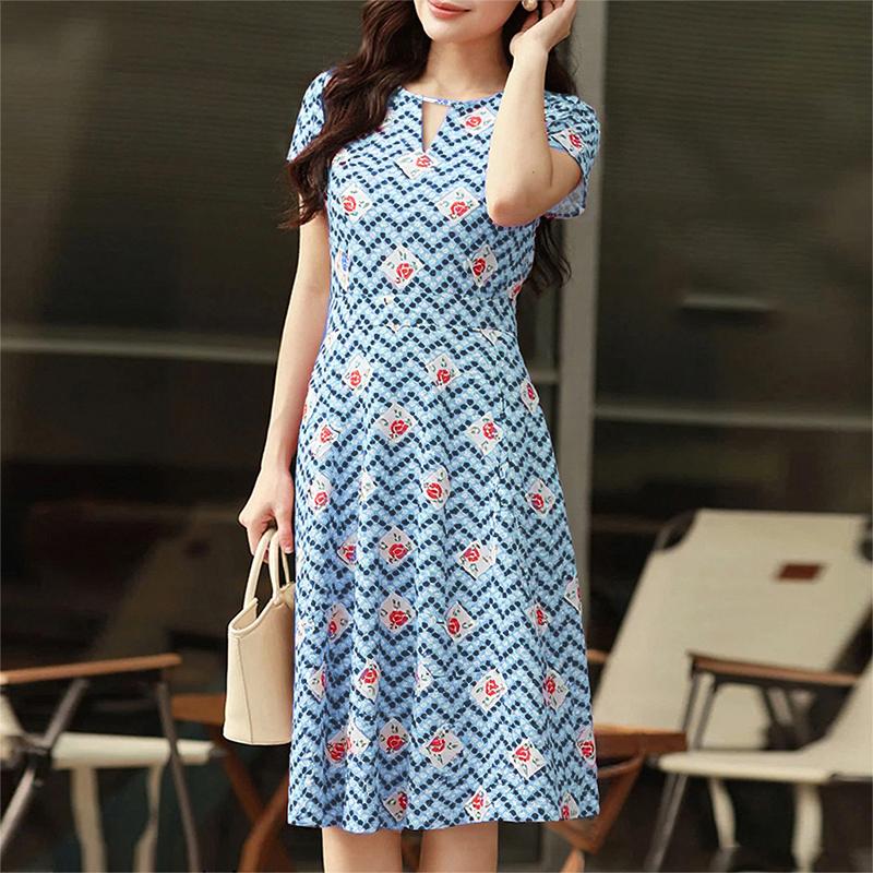 

ZANZEA Женское летнее повседневное платье с коротким рукавом и ретро-принтом 5XL синий