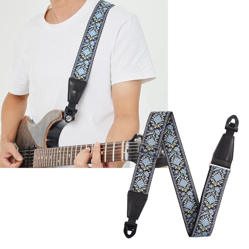 Adjustable Guitar Strap Acoustic Guitar Shoulder Belt Strap with Leather Ends Stringed Instrument Accessories