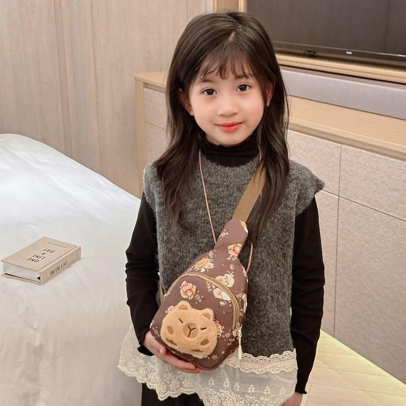 Printed Capybara Plush Shoulder Crossbody Chest Bag Children Outdoor Leisure