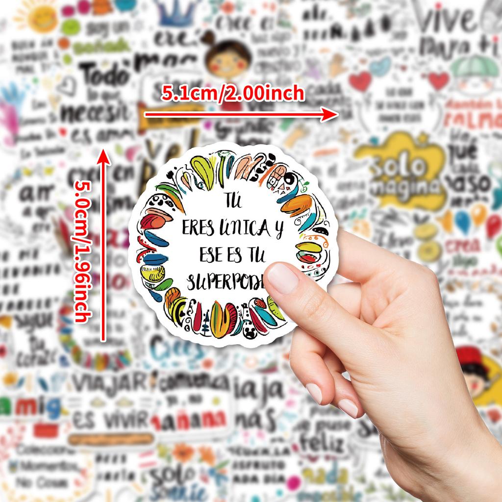 50 Non-Repeating Colored Spanish Inspirational Short Sentences Text Graffiti Stickers Personalized Decorative Stickers