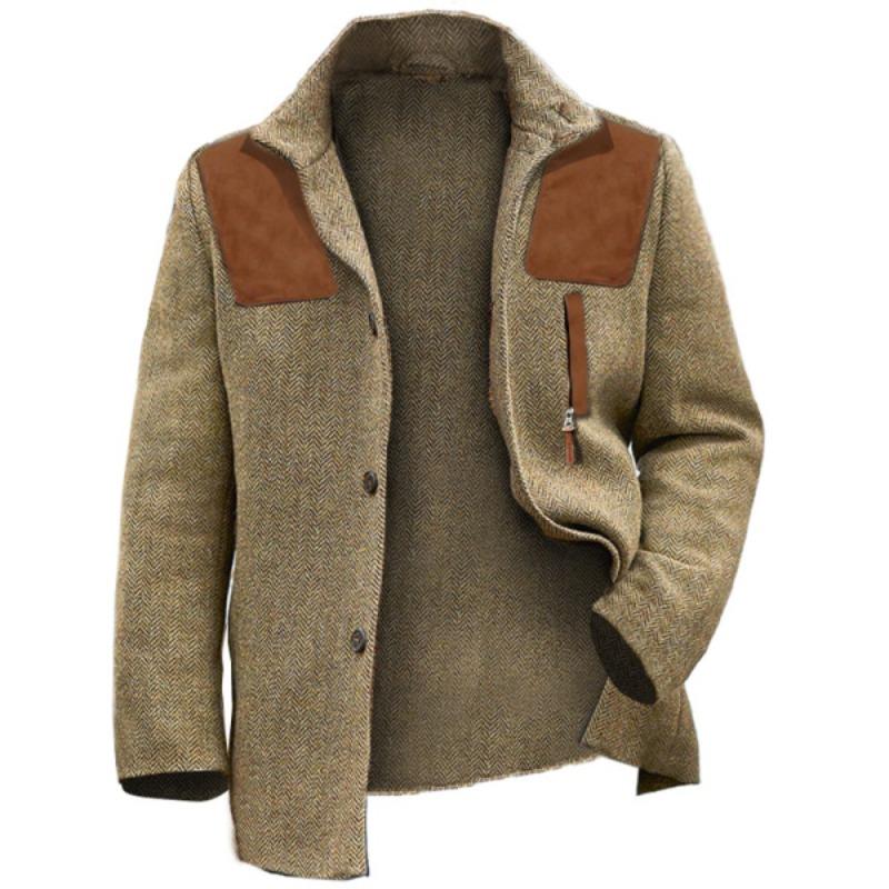 Men's herringbone blazer suede stitching retro business casual jacket