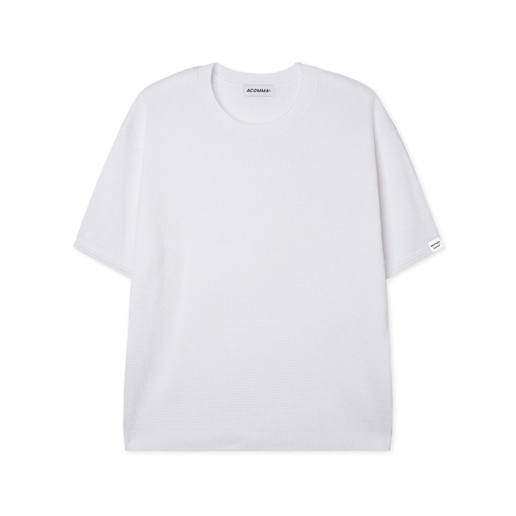 APOSTROPHE COMMA Reversible Label Waffle Short Sleeve Knit T-Shirt_Black