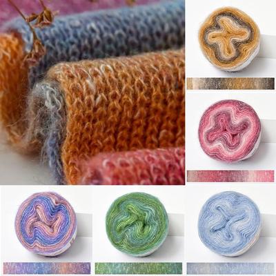 250M Spring/Summer Rainbow Mohair Yarn Skirt Lace Hand-Woven Soft Yarn Gradient Color Cake Yarn DIY