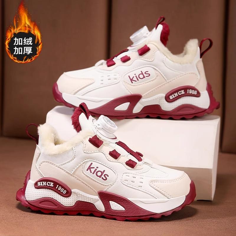 Girls' cotton shoes, new winter snake design, plush-lined, large cotton children's sneakers, red winter shoes for girls