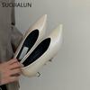 Fashion SUOJIALUN Spring Brand Women Pumps Shoes Fashion Pointed Toe Shallow Slip On Ladies Elegant Boat Shoes Thin Med Heel Single Shoe