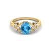 8X6MM Oval Swiss Blue Topaz Gemstone 925 Sterling Silver Gold Plated Solitaire Vine-Inspired Women Wedding Ring