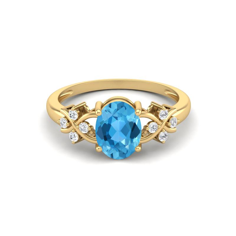 8X6MM Oval Swiss Blue Topaz Gemstone 925 Sterling Silver Gold Plated Solitaire Vine-Inspired Women Wedding Ring