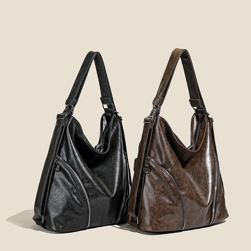 New messenger bag large capacity retro soft leather zipper tote bag women's fashion shoulder bag backpack