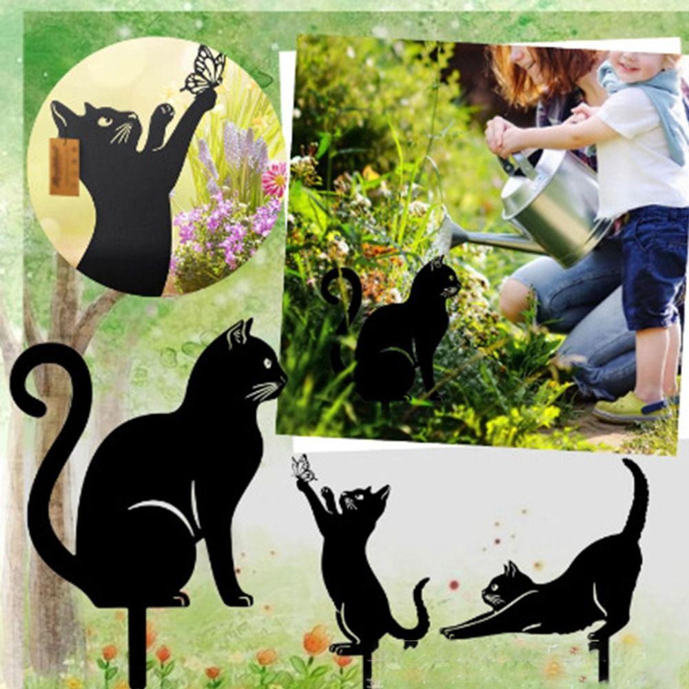Hot Iron Art Metal Ground Inserted Pile Cat Metal Statues Garden Ornaments Outdoor Lawn Decoration