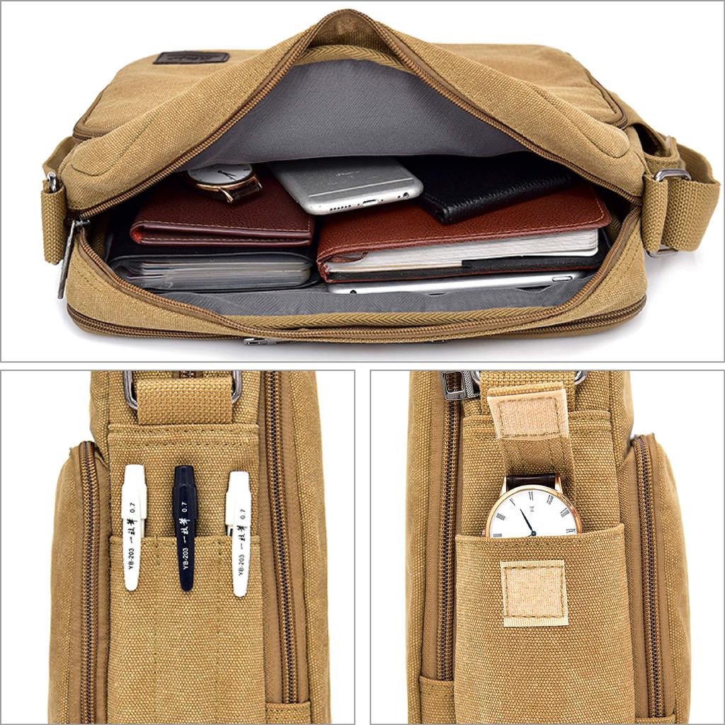 RAKEE Lerret Messenger Skulder Crossbody Stor 6 Farger Herreveske, Veske, Veske, Vanntett, Kapasitet, Slitesterk,