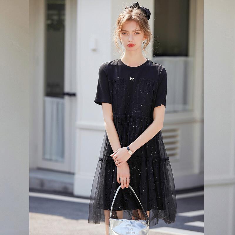 Women's Glitter Mesh Patchwork T-Shirt Dress