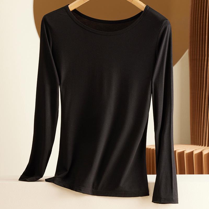 Women's Modal Long Sleeve Round Neck Top – Thin Autumn/Winter Sweater, Large Size