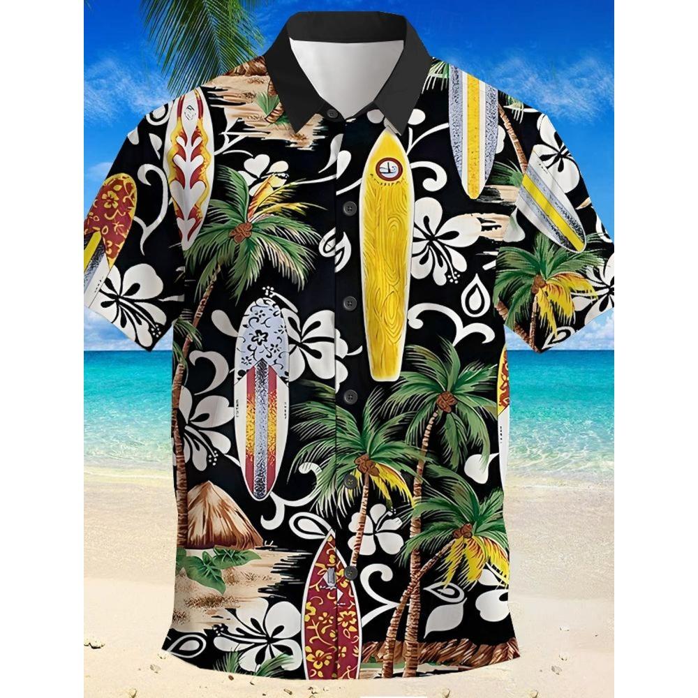 Pineapple Tropical Men's Shirt Summer Aloha Shirt Casual Holiday Summer Spring Turndown Short Sleeve Stretch Fabric Shirt