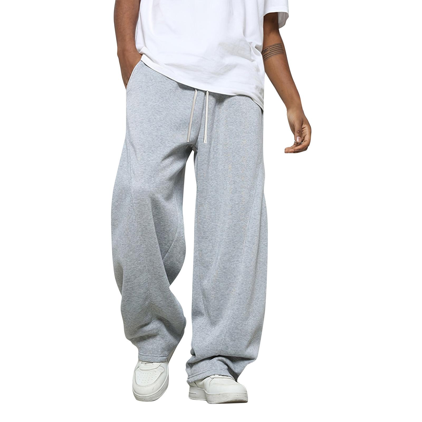 Herren Einfarbig Locker Weitbein Jogginghose Herren Lässige Mode Jogginghose XXL grau