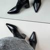 Vintage French Style Women's High Heel Boots Simple Pointed Toe Zip Up Fleece Lined Cotton Ankle Boots For Autumn/Winter