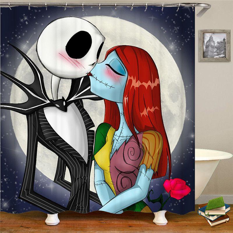 

Nightmare Before The Christmas Bathroom Set Shower Curtain Toilet Lid Cover Mat Kiss-Shower Curtain,180x180cm