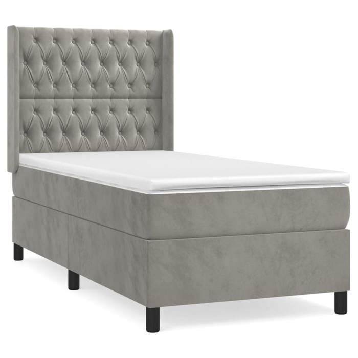 3132837 vidaXL Divan Bed and Mattress Light Grey 90x200 Cm Velvet