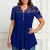 Women's Solid Color Lace V-neck Short Sleeved Casual Top