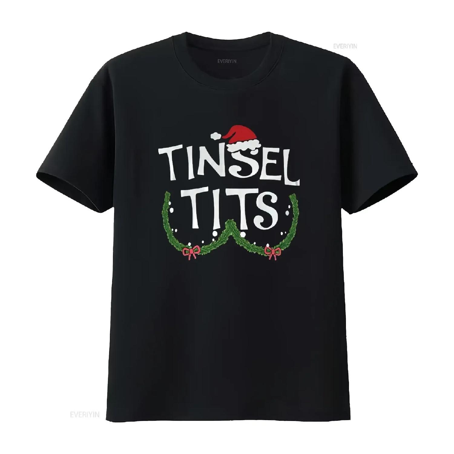 Funny Tinsel Tits Matching Jingle Balls Christmas Couples T Shirt Black Large vintage Washed Comfortable Slightly Breathable S