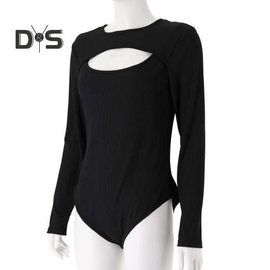 Dámské body Sexy dutý Slim Fit Dlouhé rukávy Kulatý límec Jednobarevné Strečové Prodyšné Měkké Podzimní Dámské Dámské Trikotové Top Dámské Oblečení