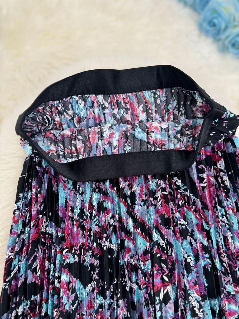 European South African Fashion Pleated Midi A-line Skirt with Big Hem – Versatile Holiday Women's Wear