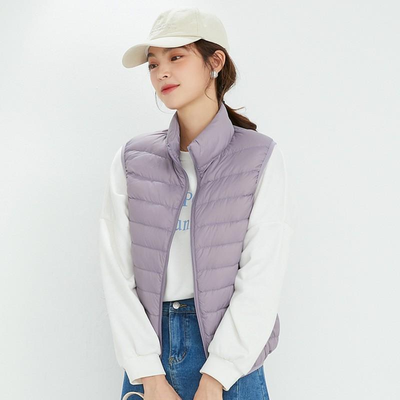 Womens Lightweight Down Vest Winter Warm Sleeveless Puffer With Stand Collar 86-90% White Duck