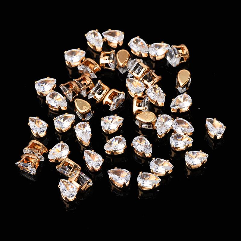 Flatback Zircon Rhinestones Cubic Zirconia teardrop base Claws Sew On  clear  Zircon For Rings Earrings DIY Clothing Accessorie