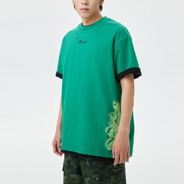 Li Ning Printed Letter Round Neck Loose Short Sleeve T-Shirt Unisex Tops Cool-Green AHST083-2