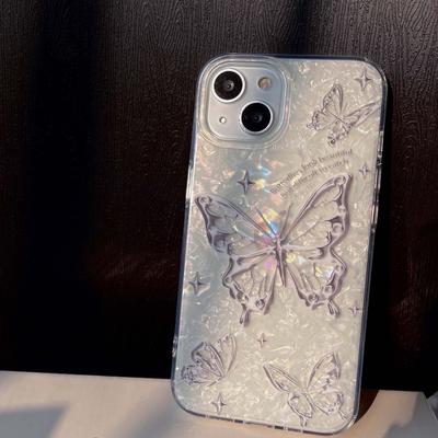 Ins Schmetterling Cartoon Shell Für Iphone 13 12 Promax 11 14 Pro Max Imd Shiny Relif 3d Nette Telefon Fall schöne Zurück Abdeckung Capa