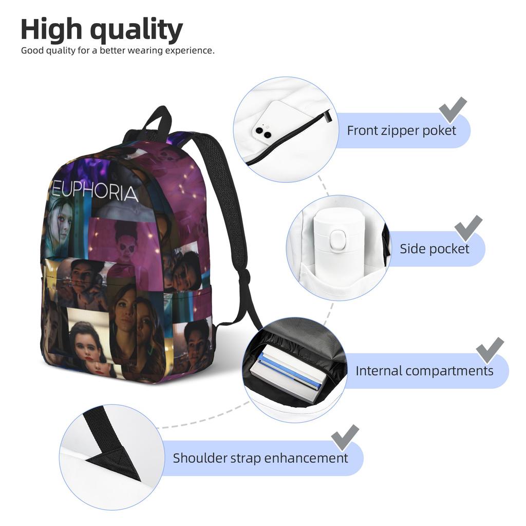 Euphorias Season 3  Backpack for Men Women Cool High School Work Daypack  Laptop Canvas Bags Durable